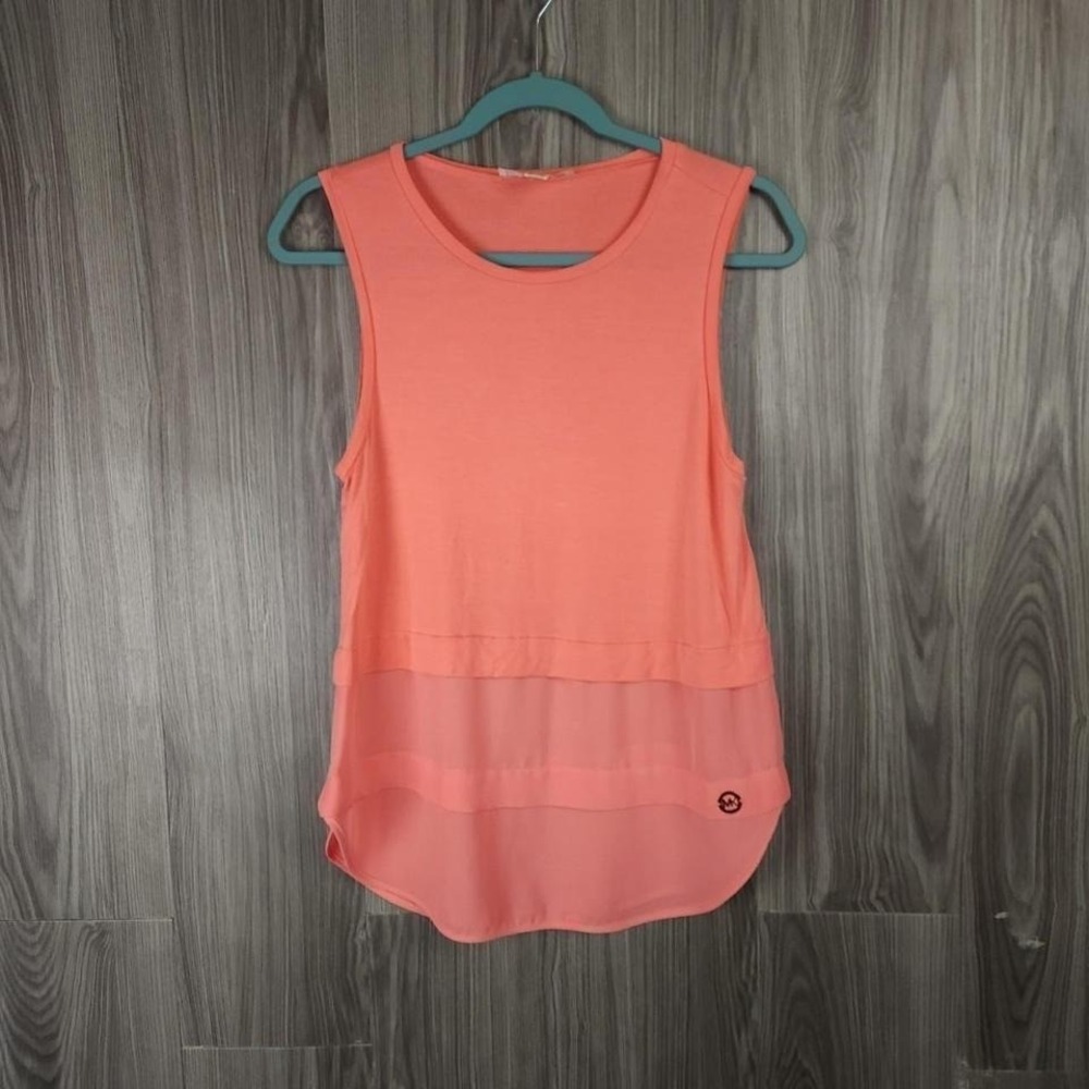 Michael Kors Coral Pink Layered Chiffon Hem Sleeveless Top XS Mixed Media